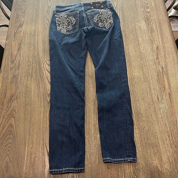 Miss Me Easy Skinny Jeans Mid Rise Embroidered Rhinestone Dark Wash Blue Size 27 - Picture 11 of 12
